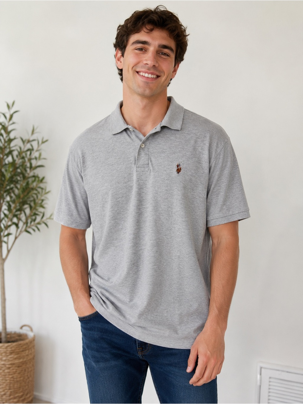 U.S. Polo Assn. Light Grey Short Sleeve Polo with Embroidered Pony